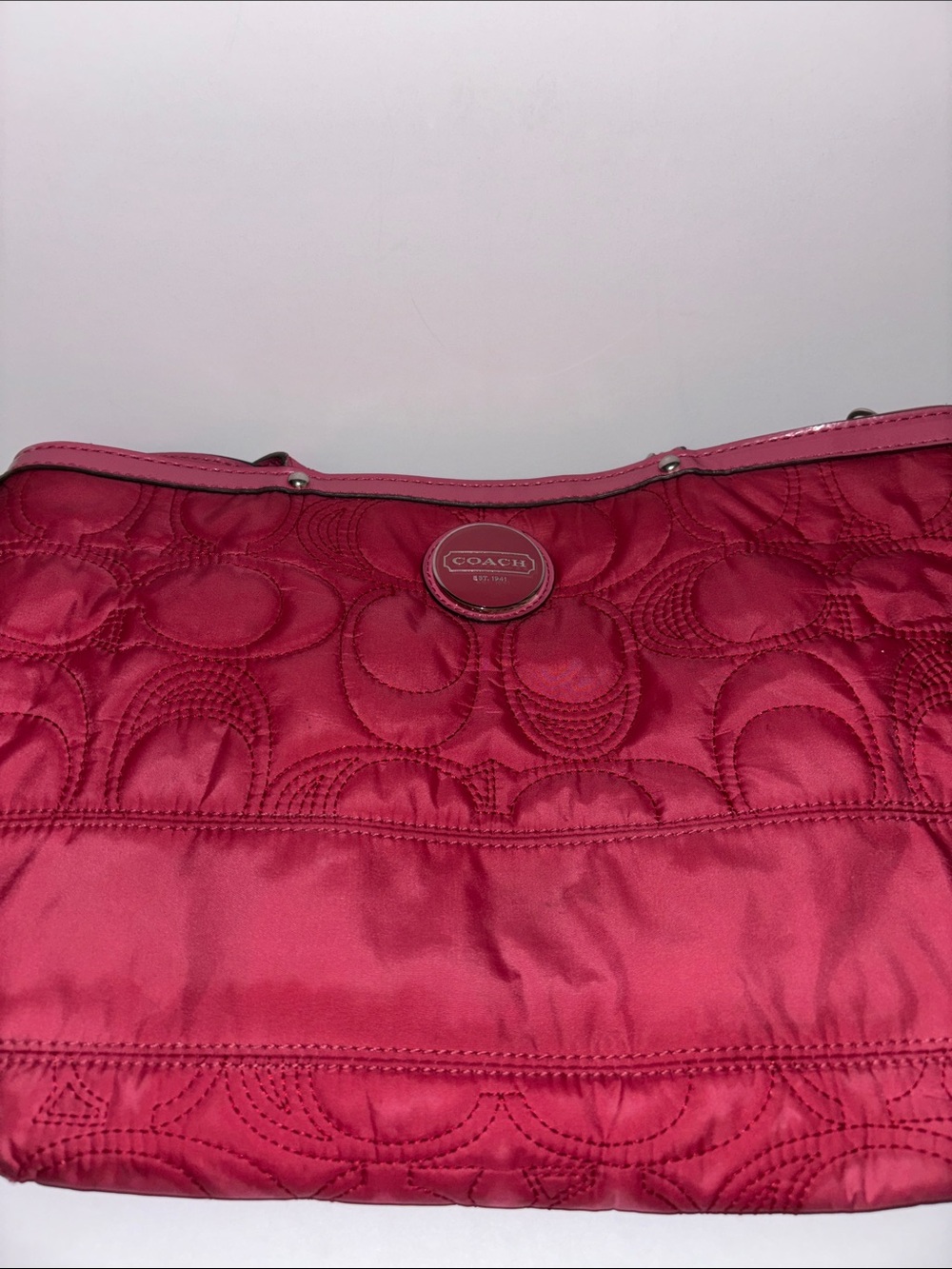 Coach Quilted Nylon Tote in Deep Pink